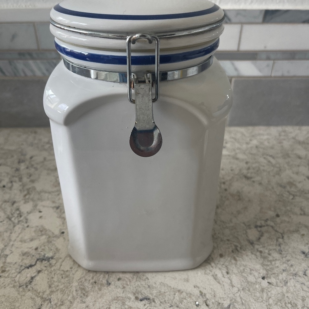 Vintage The Cellar White Ceramic‎ Canister Airtight for Federated Dept Stores